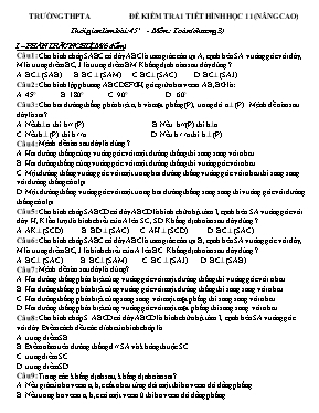 Đề kiểm tra Chương III môn Hình học Lớp 11 (Nâng cao)